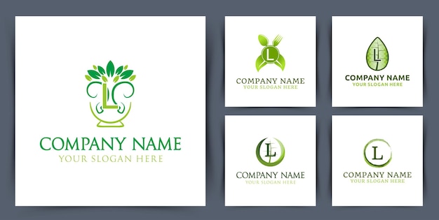 Set collection initial letter l monogram logo with leaf bowl seed logo design vector illustration