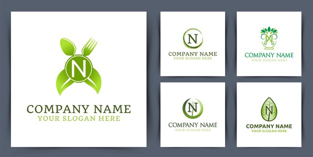 Set collection initial letter n monogram logo with leaf bowl seed logo design vector illustration