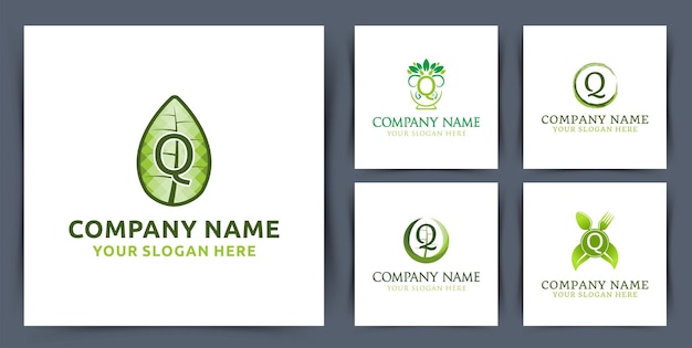 Набор начальной буквы q логотип монограммы коллекции с векторной иллюстрацией дизайна логотипа чаши листьев