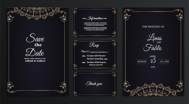 Free vector set collection luxury wedding invitation card design