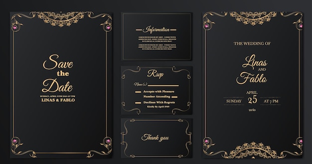 Vettore gratuito impostare la raccolta di lusso invito a nozze card template design