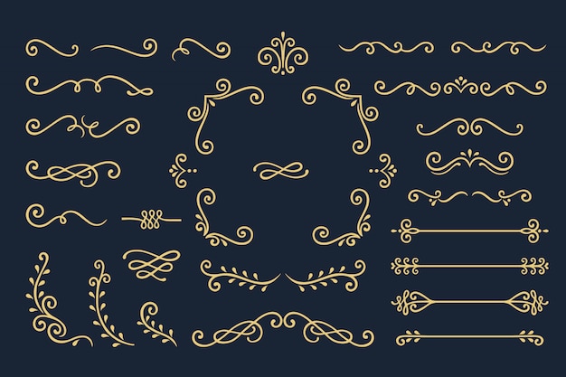 Set collection of vintage ornament elements