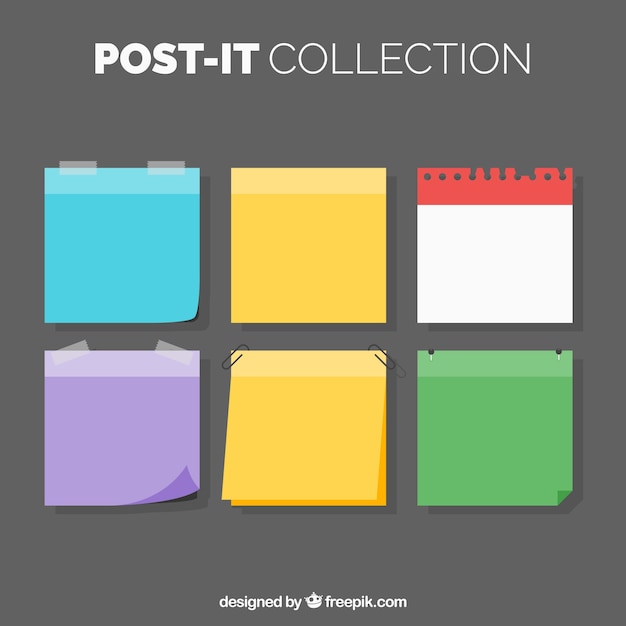 Set of color post-it in flat design