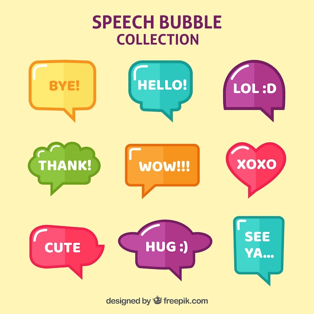 Free vector set of color speech bubbles in flat design