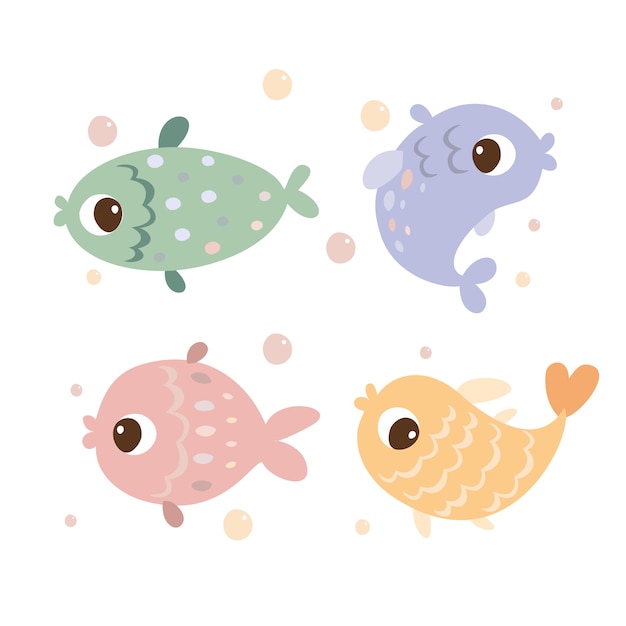 Free vector set of colored fishes