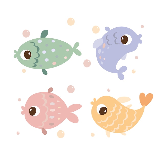 set of colored fishes