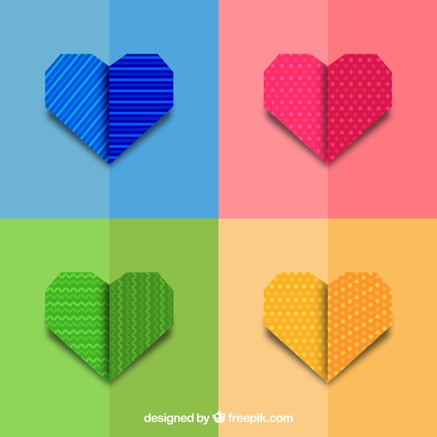 Free vector set of colored origami hearts