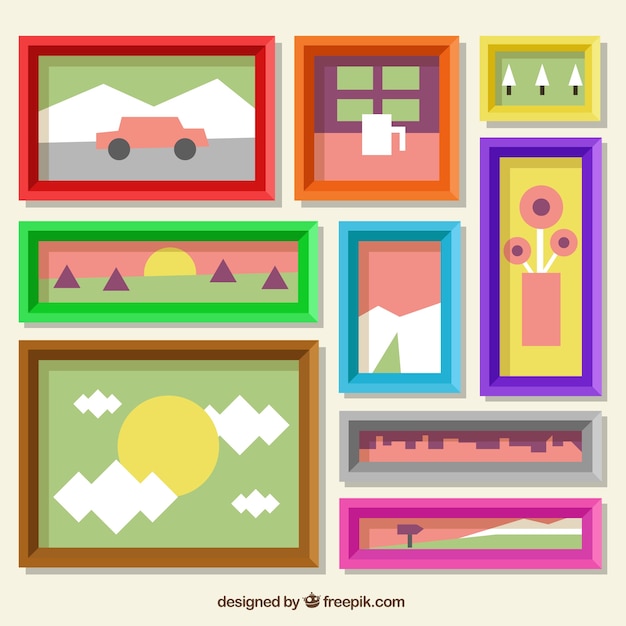 Free vector set of colored photo frames in flat design