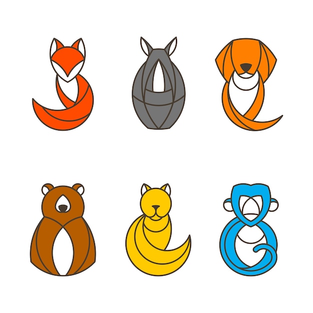 Free vector set of colorful animal vectors