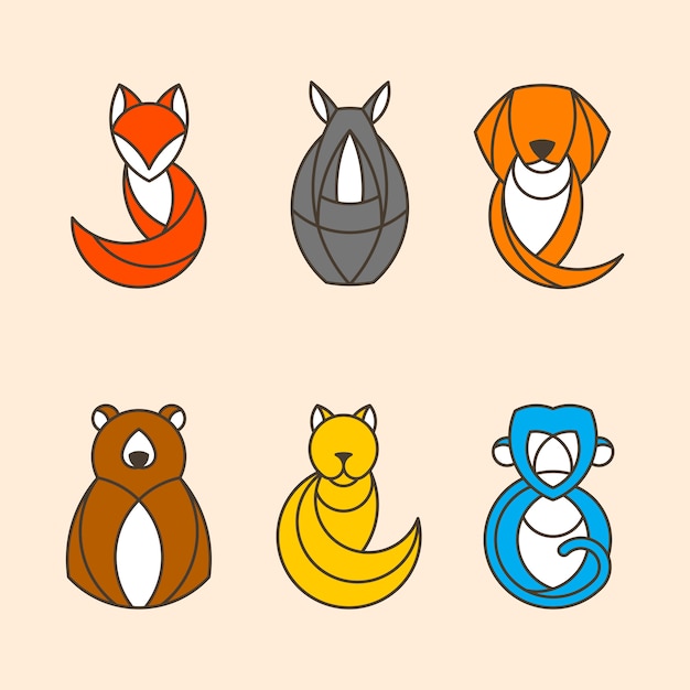 Free vector set of colorful animal vectors