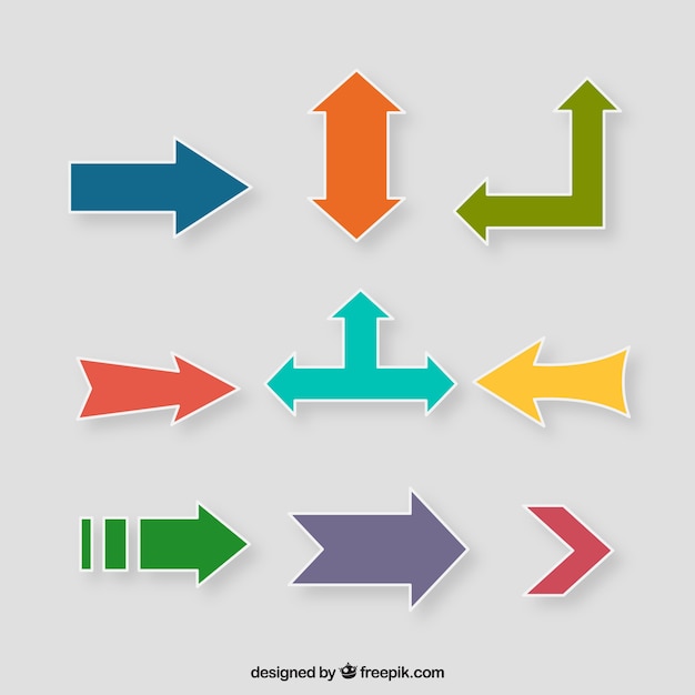 Набор красочных стикеров со стрелками в плоском дизайне