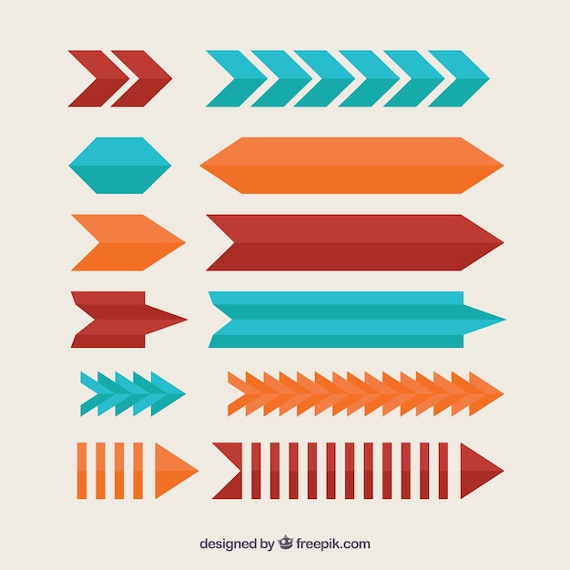 Free vector set of colorful arrows to mark in flat style