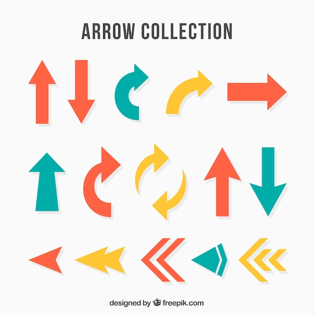 Free vector set of colorful arrows to mark in flat style