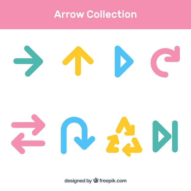 Free vector set of colorful arrows to mark in flat style