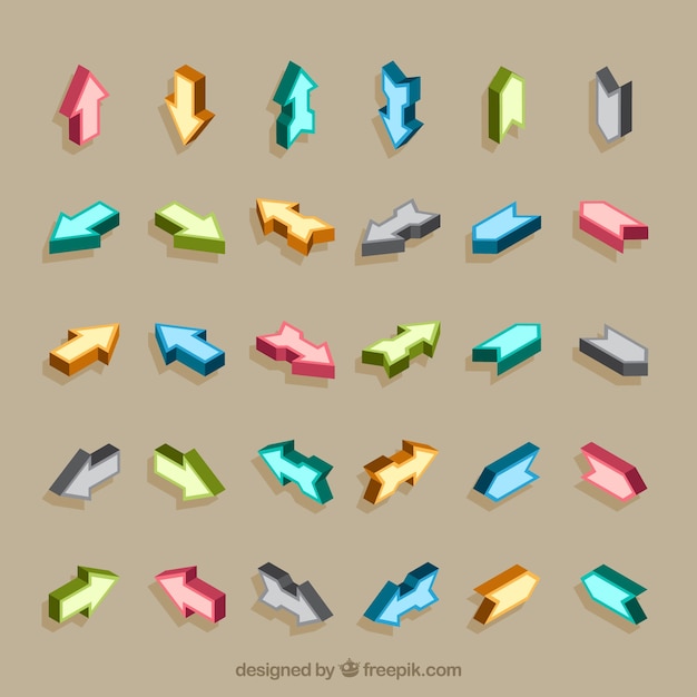 Free vector set of colorful arrows to mark in flat style