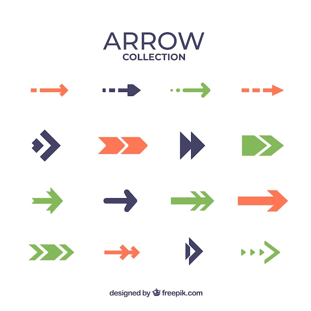 Set of colorful arrows to mark in flat style