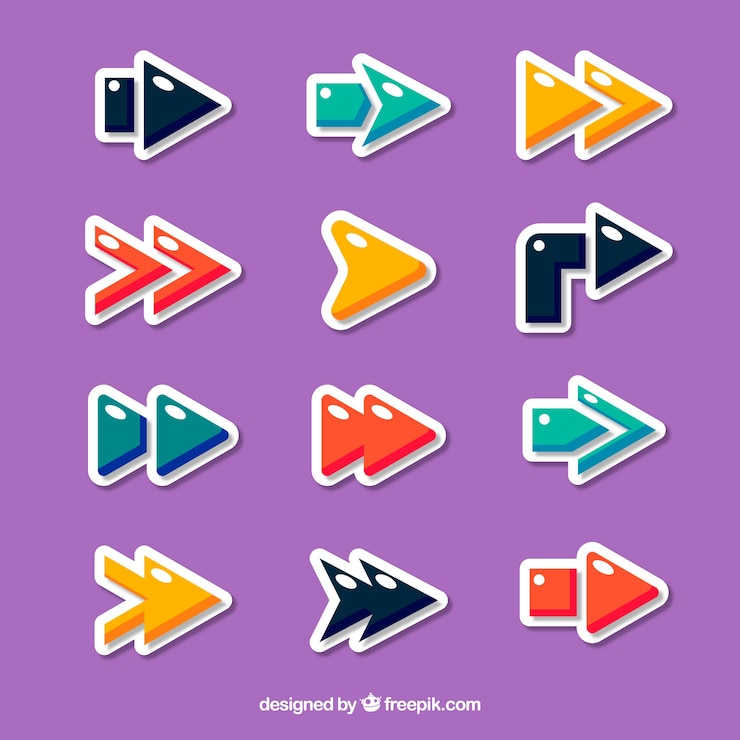 Free Vector set of colorful arrows to mark in flat style
