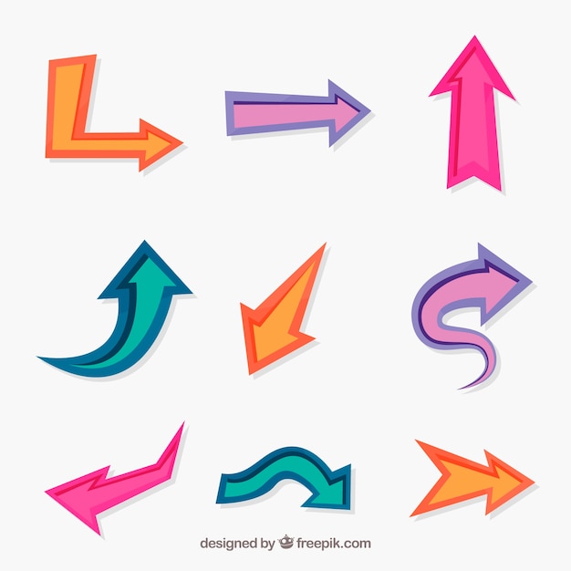 Set of colorful arrows to mark in flat style