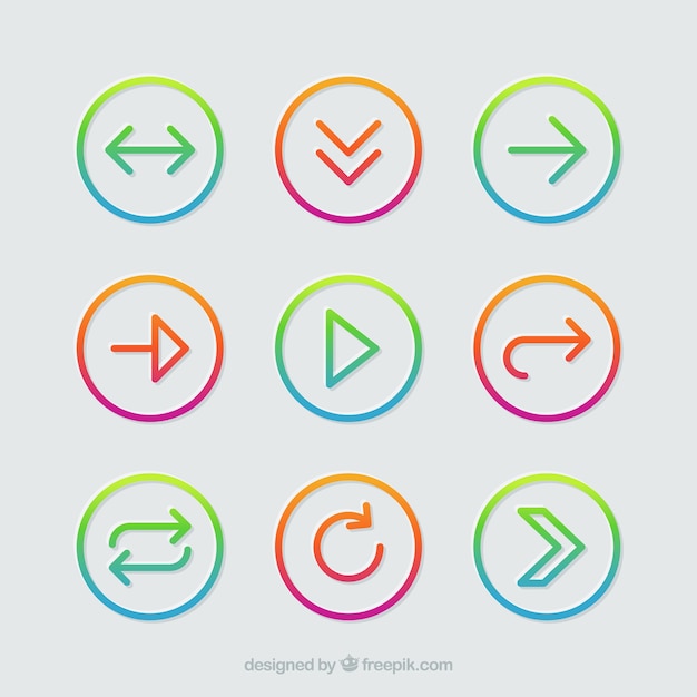 Free vector set of colorful arrows to mark in flat style