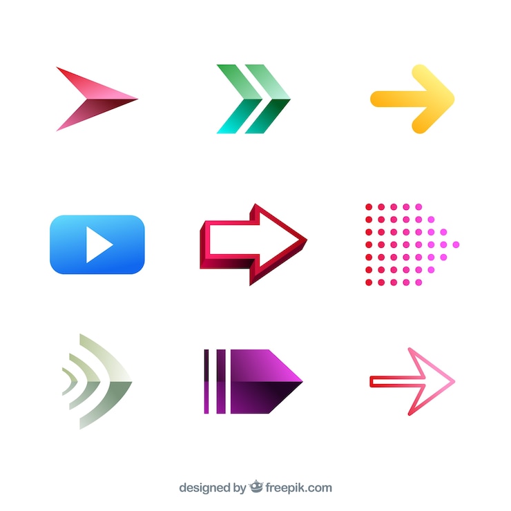 Free Vector set of colorful arrows to mark in flat style