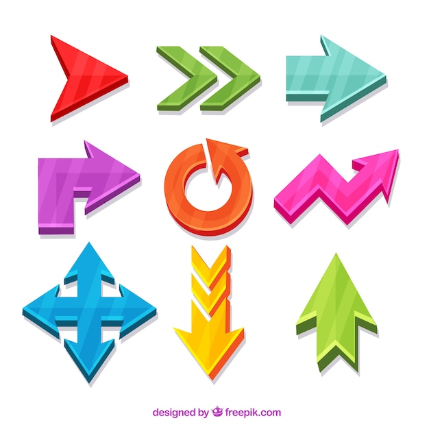 Set of colorful arrows to mark in flat style