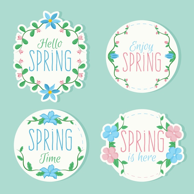 Set di badge colorati con tematiche di primavera