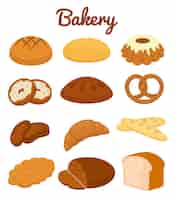 Free vector set of colorful bakery icons depicting pretzels  muffins  loaves of bread