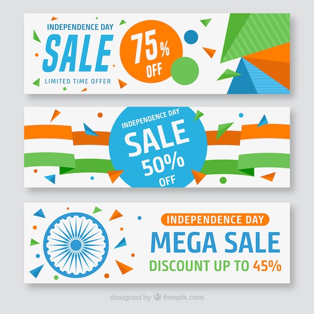 Set di striscioni colorati dell'indipendenza india offerta giornata