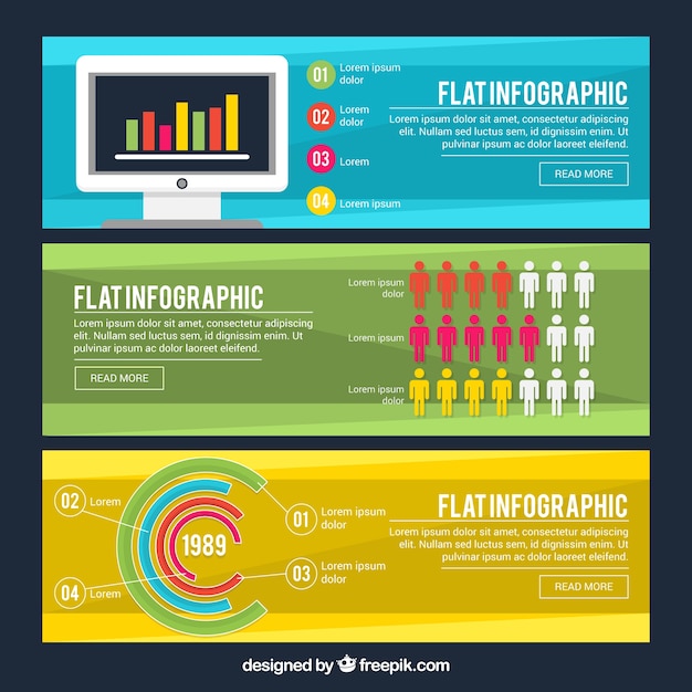 Set of colorful banners with diagrams