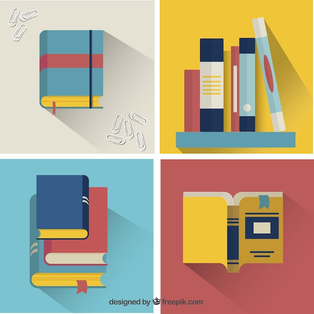 Set of colorful books in flat design