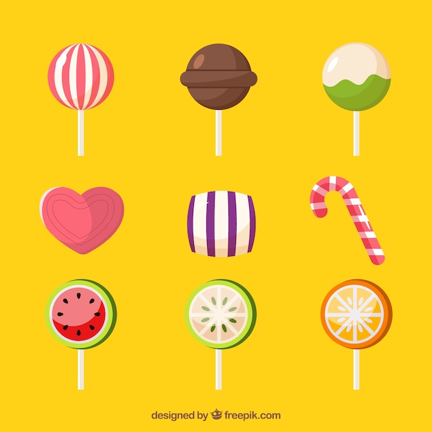 Set of colorful candies in flat style