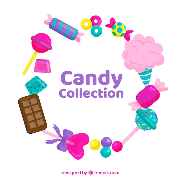 Set of colorful candies in flat style