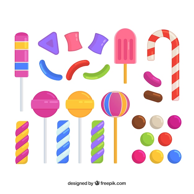 Set of colorful candies in flat style