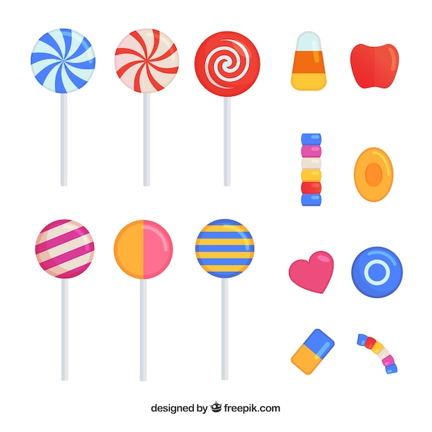 Set di caramelle colorate in stile piano