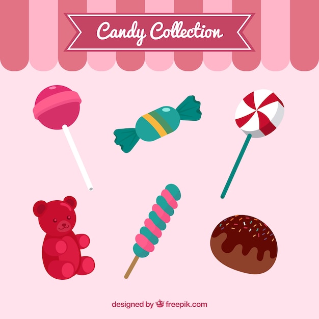 Set of colorful candies in flat style