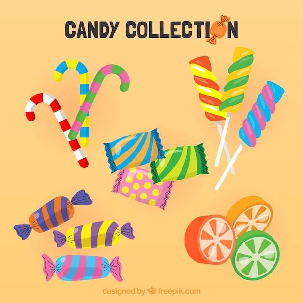 Set of colorful candies in flat style