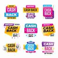 Vettore gratuito set di etichette colorate cashback