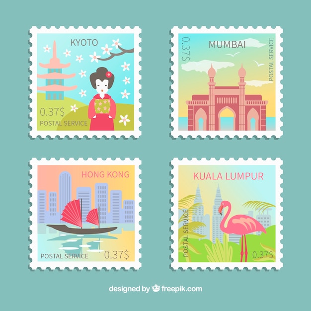 Набор красочных городских марок