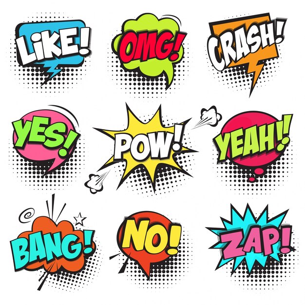 Set of colorful comic speech bubbles