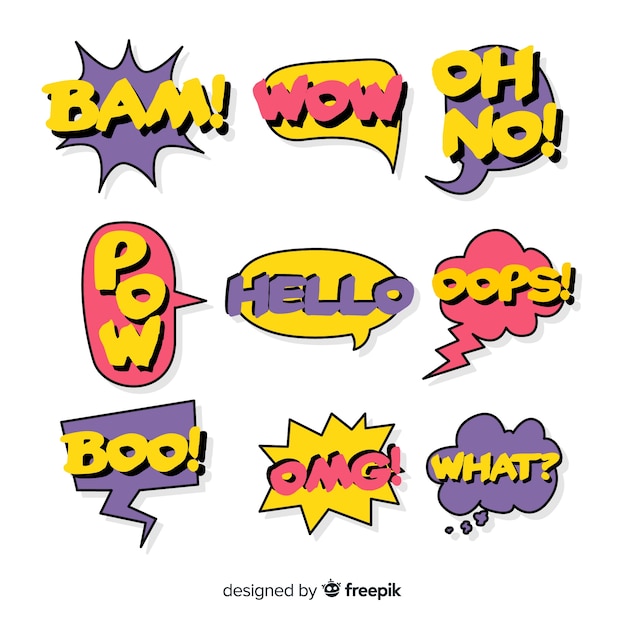 Set of colorful comic speech bubbles