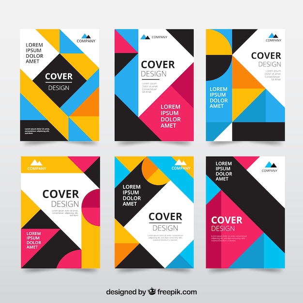 Set of colorful covers with geometric shapes