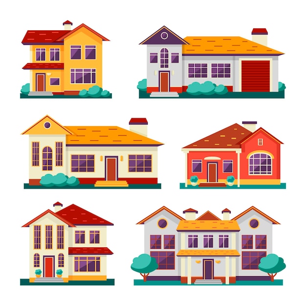 Free vector set of colorful different houses