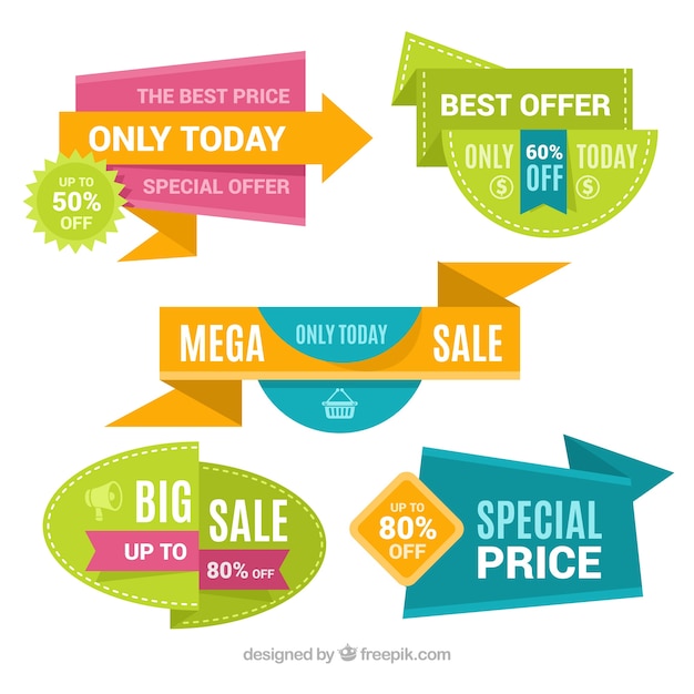Set of colorful discount stickers