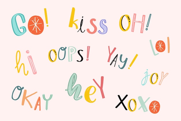 Free vector set of colorful doodle words