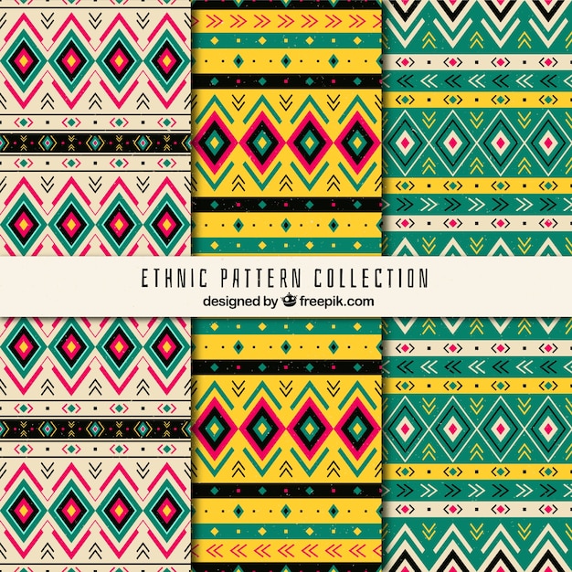 Set of colorful ethnic patterns with diamonds