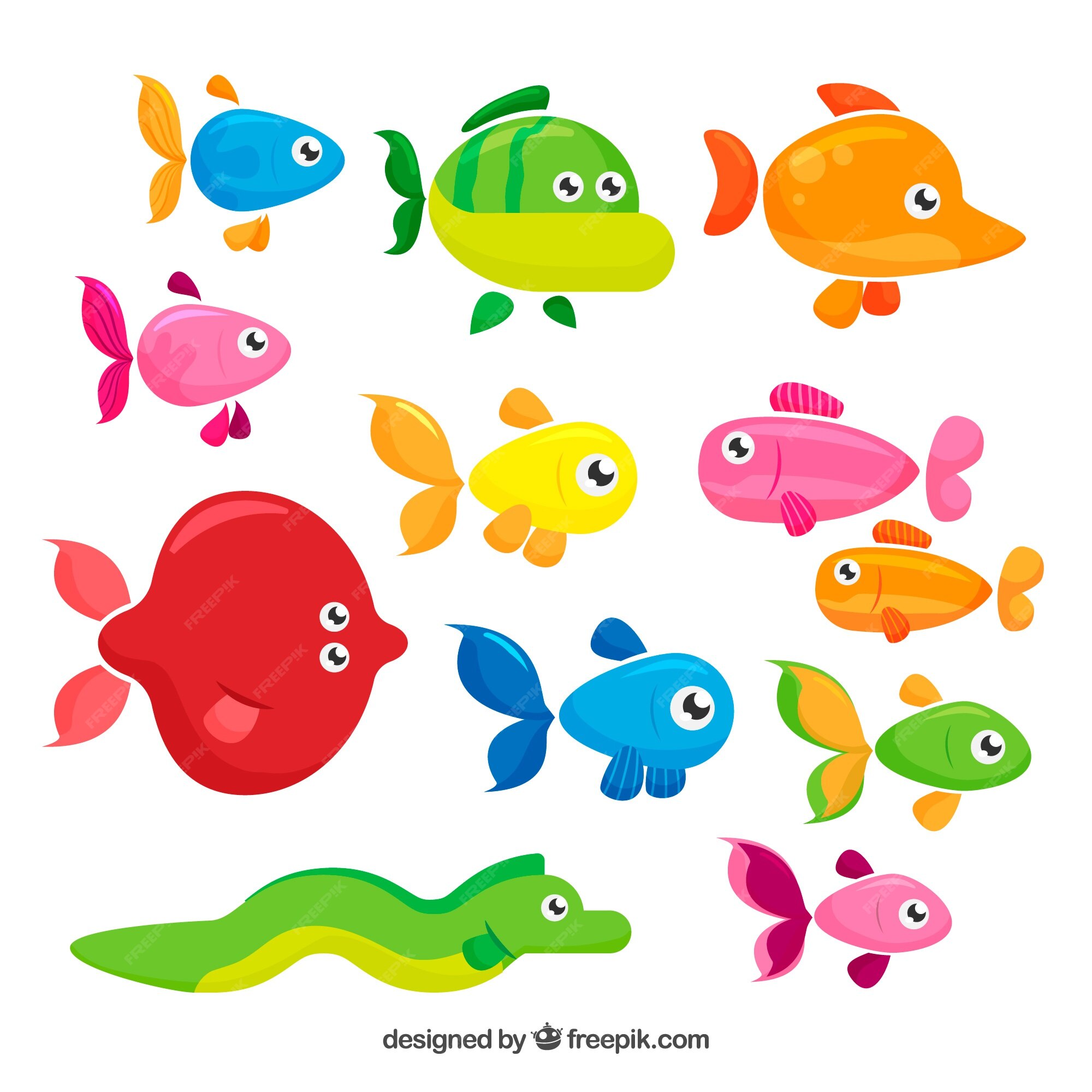 Free Vector | Set of colorful fishes in flat style Free Vector | Set of colorful fishes in flat style