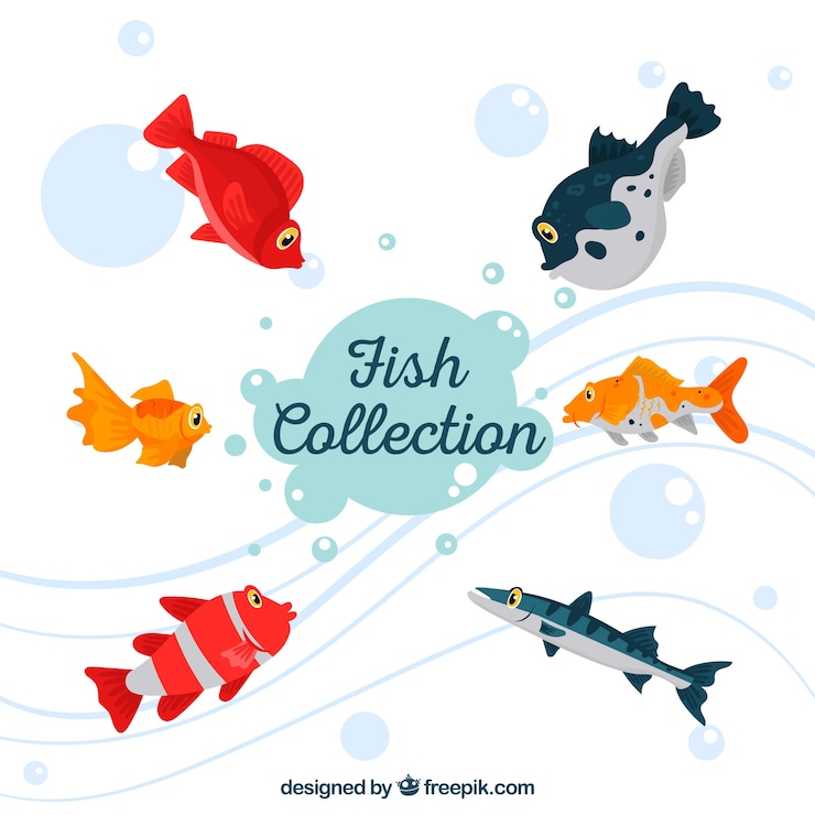 無料Vector フラットスタイルのカラフルな魚のセット