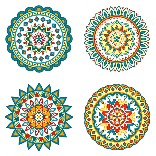 Set of colorful floral mandalas