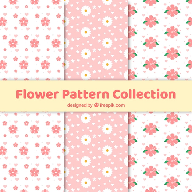 Set of colorful flower patterns in flat style