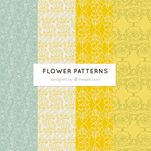 Free vector set of colorful flower patterns in hand drawn style